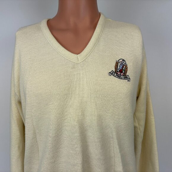 Vintage 70s St Pauli Girl Sweater Mens Size M Beige Pilsner Beer Made In USA - Picture 1 of 5